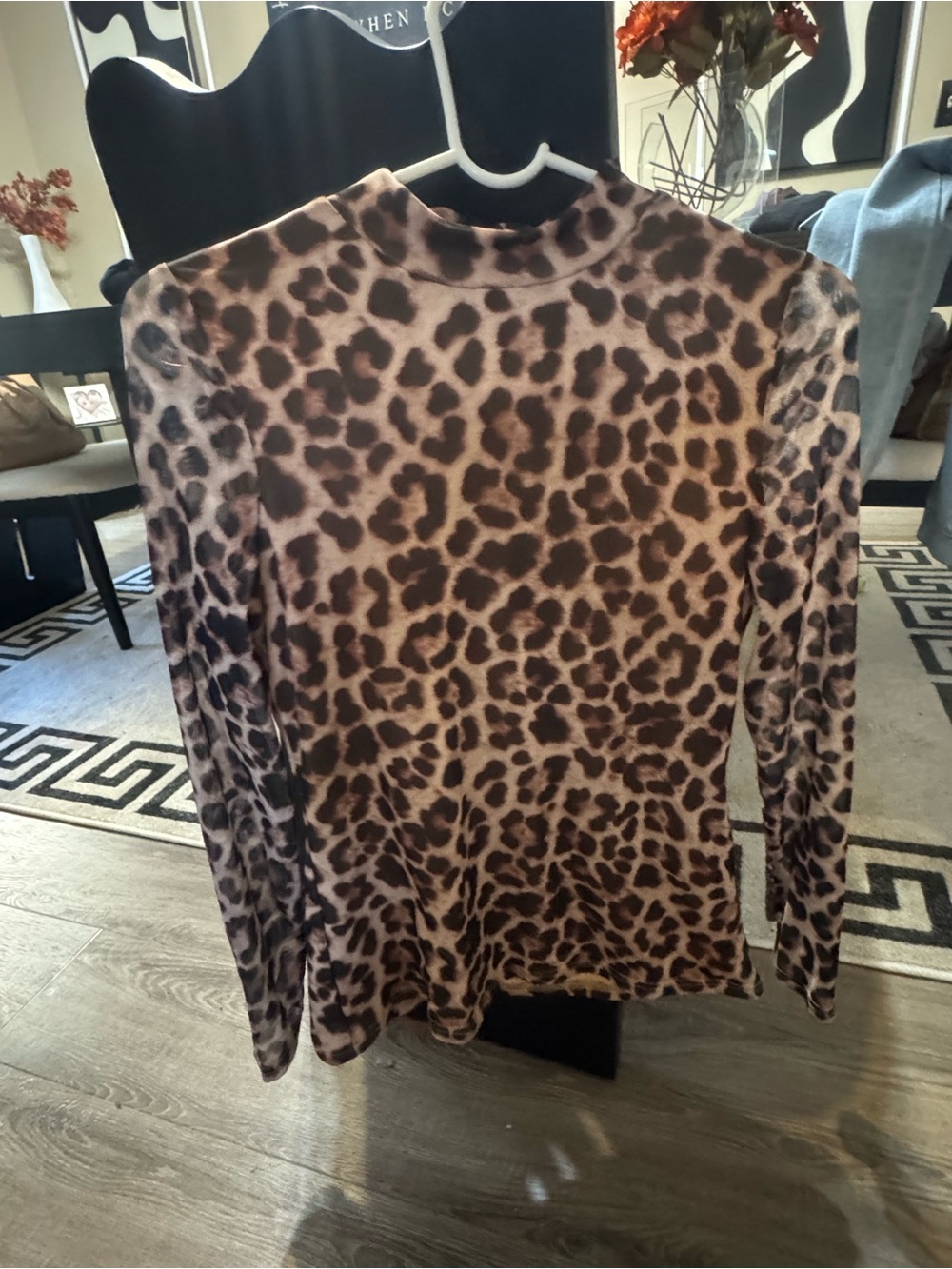 Leopard Print Long-Sleeve Mock Neck Top - Brown